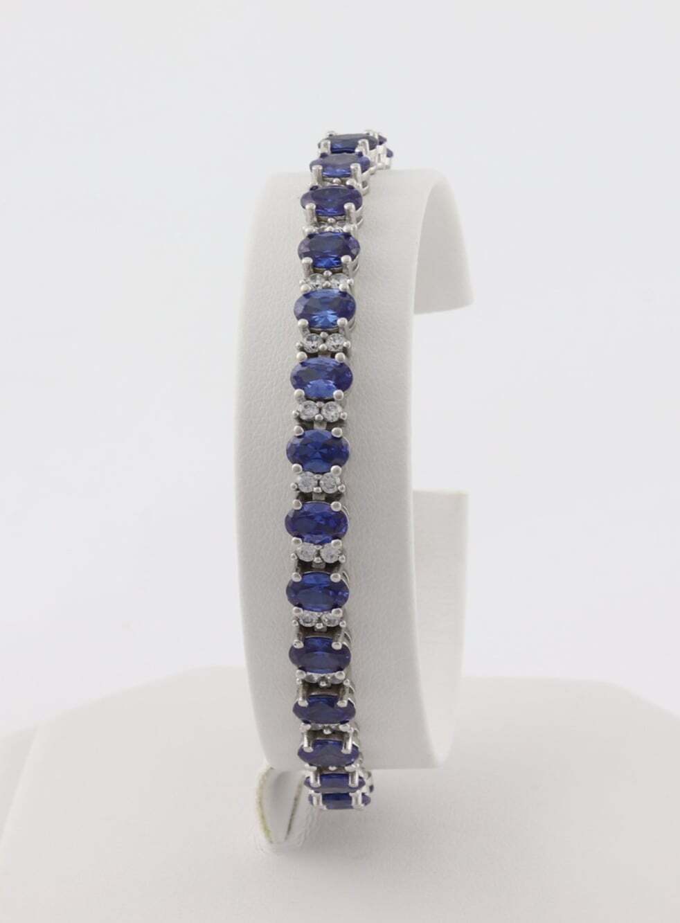 Sterling Silver Natural Tanzanite & Cubic Zirconia Tennis Bracelet 7 1/4" inch